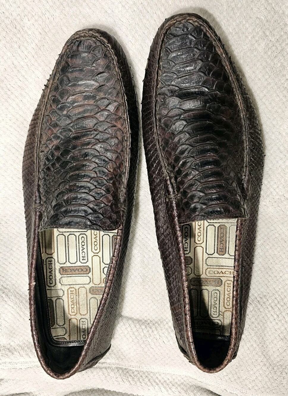 COACH Gary Men's Genuine Python Snakeskin Driving Loafers Shoes Brown 11.5 D